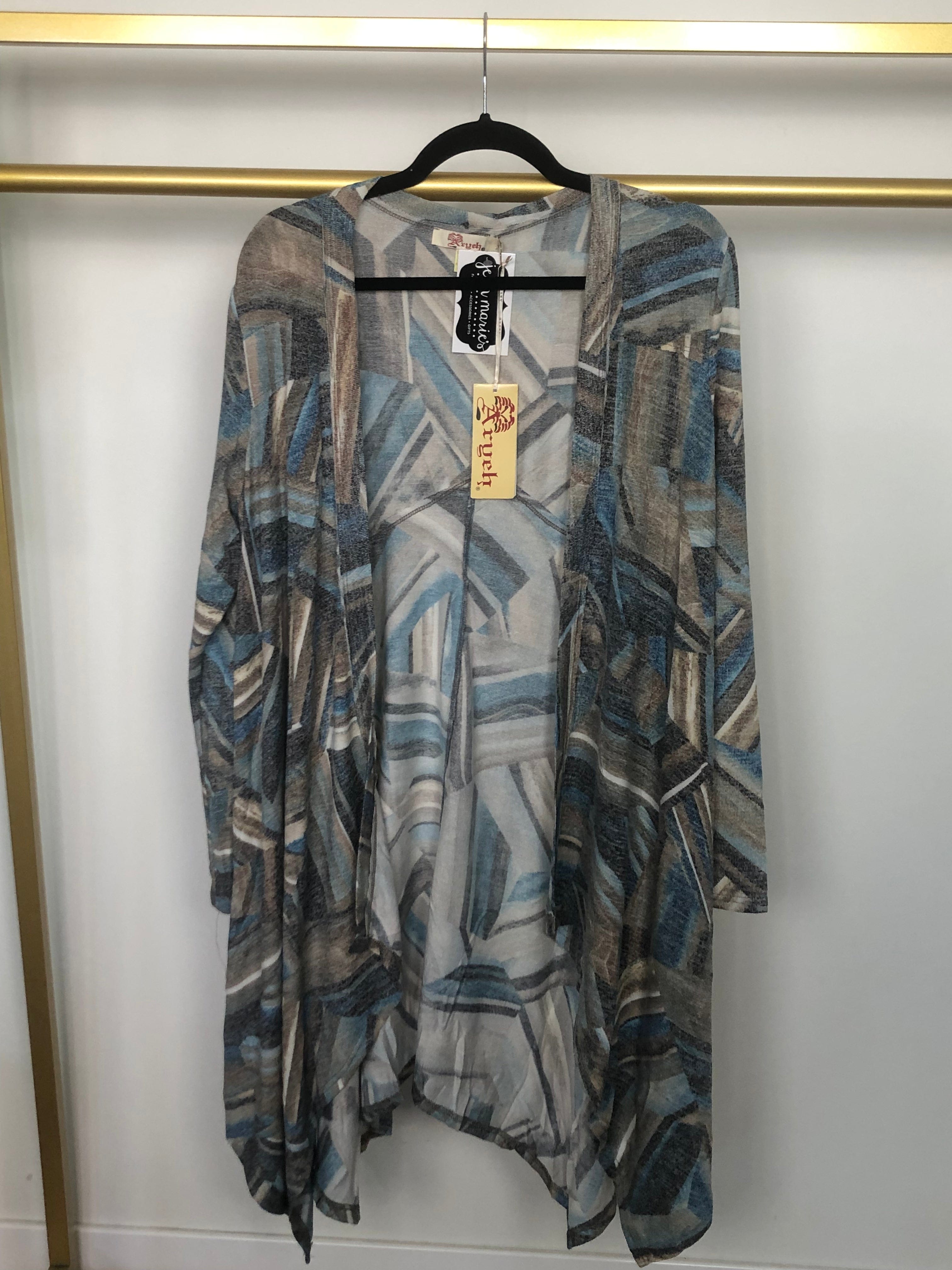 Blue Brushstrokes Asymmetrical Cardigan