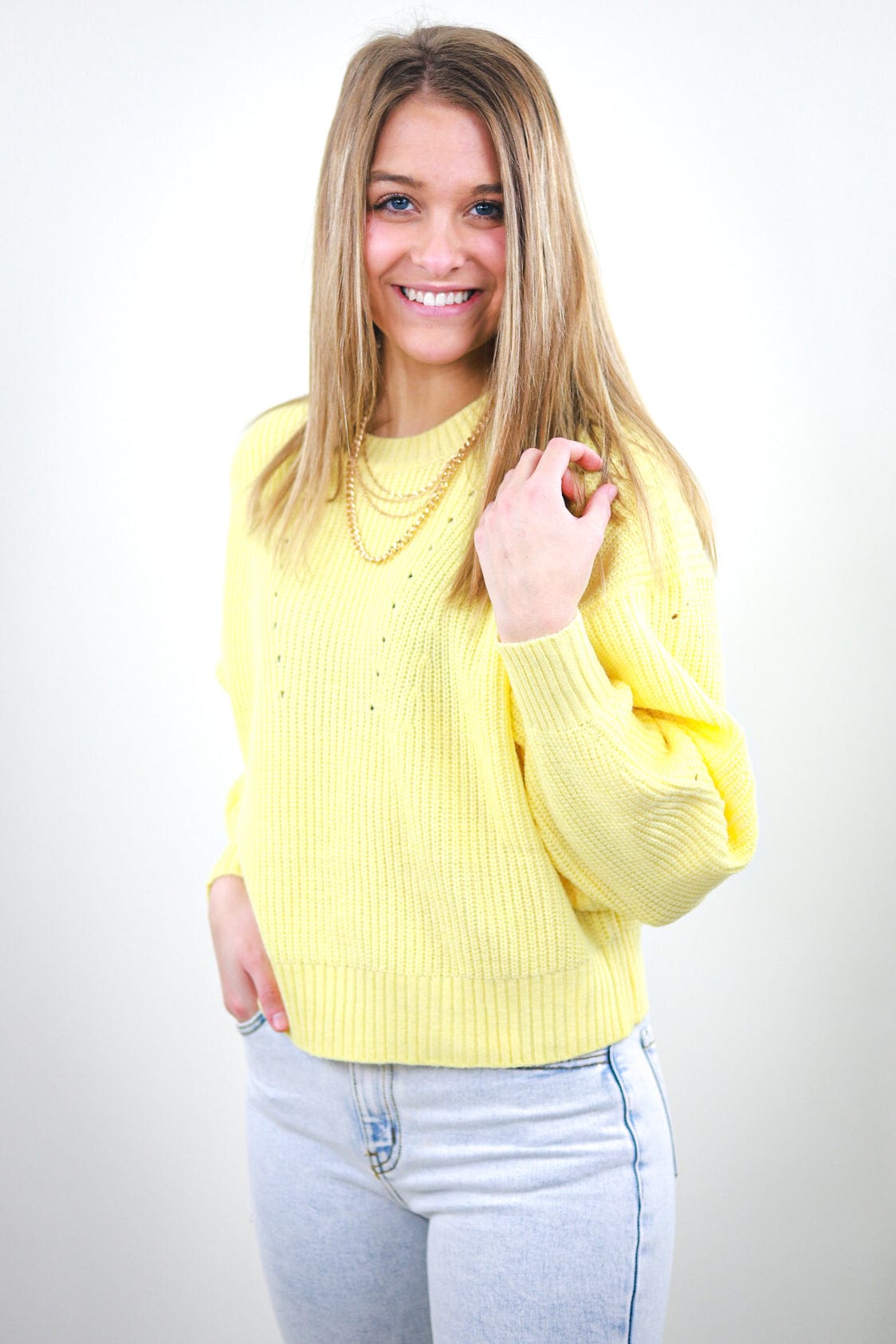 Lemonade Crop Balloon Sleeve Sweater