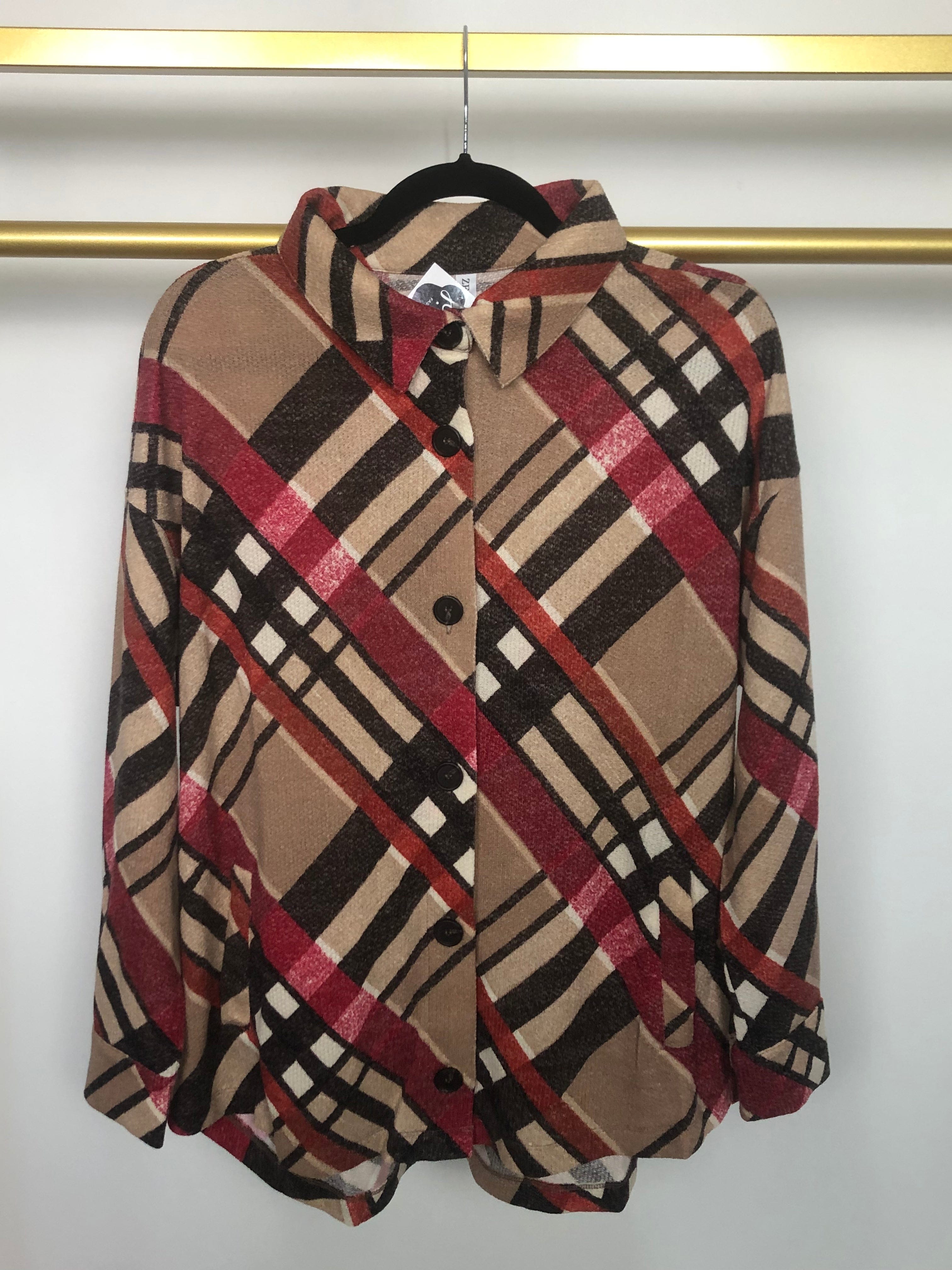 Camel Plaid Knit Shacket