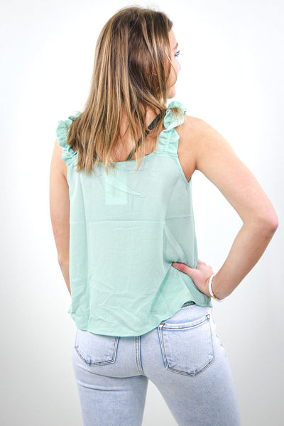 Mint Ruffle Strap Tank