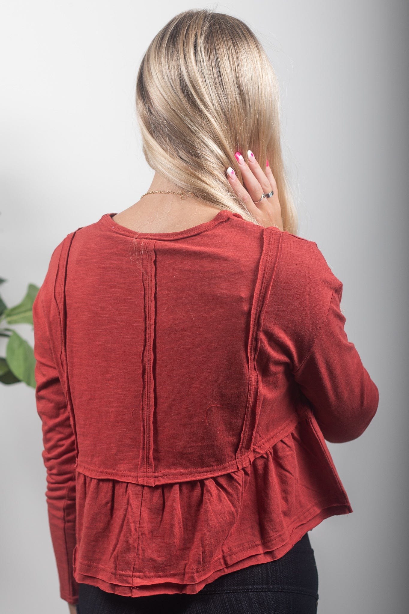 Brick Ruffle Exposed Hem Top