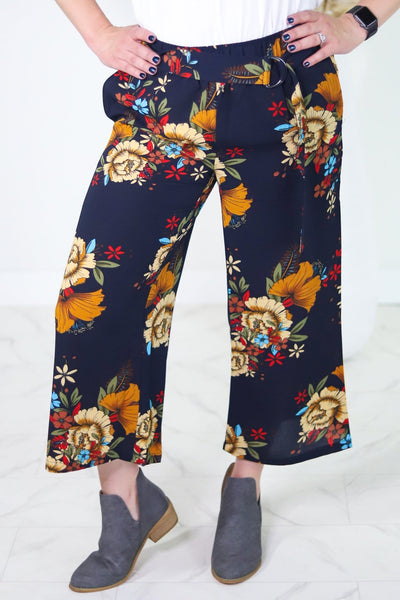 Navy Floral Wide Leg Pant