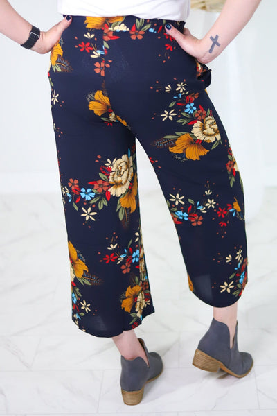 Navy Floral Wide Leg Pant