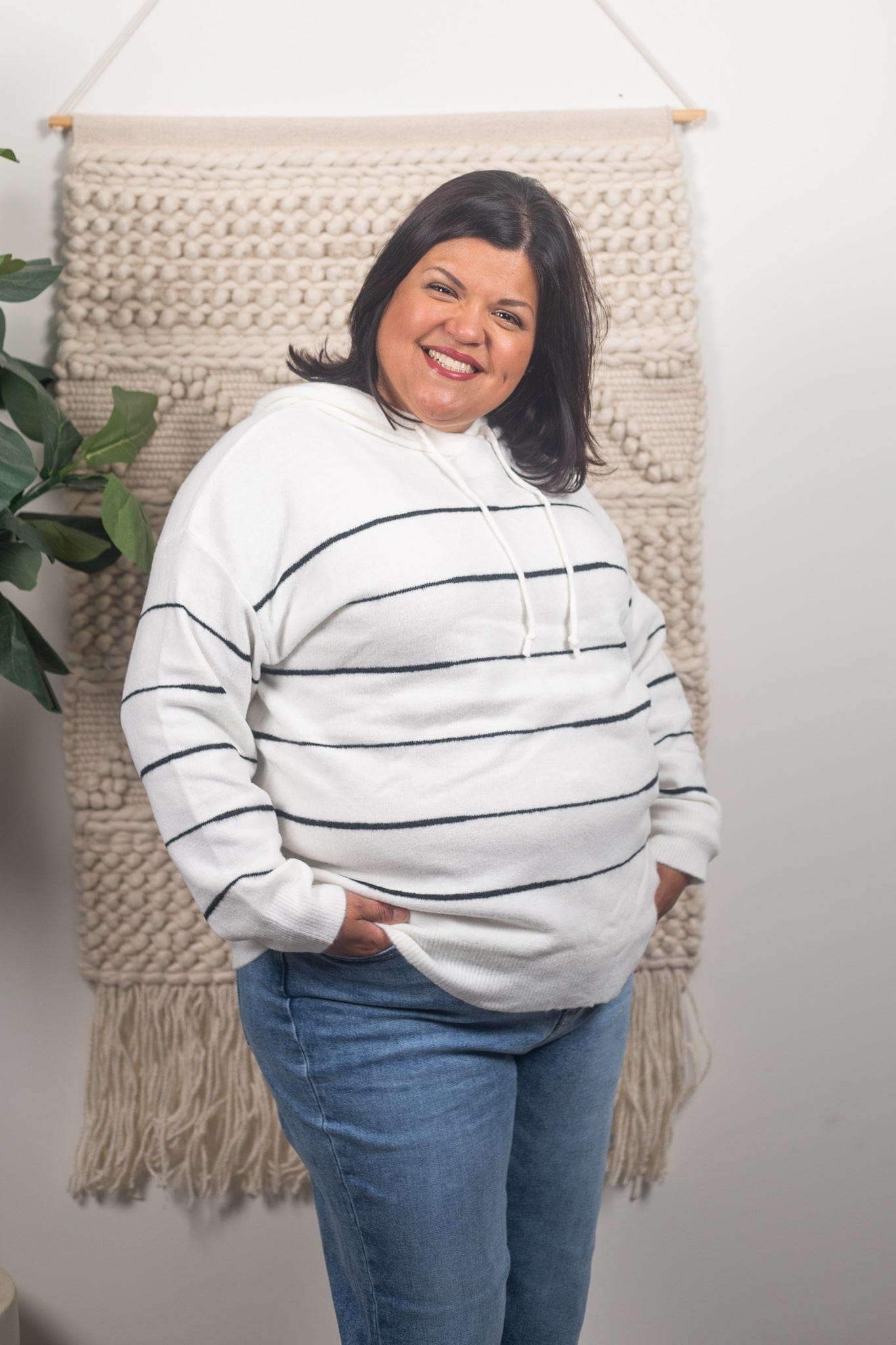 White Striped Hooded Sweater