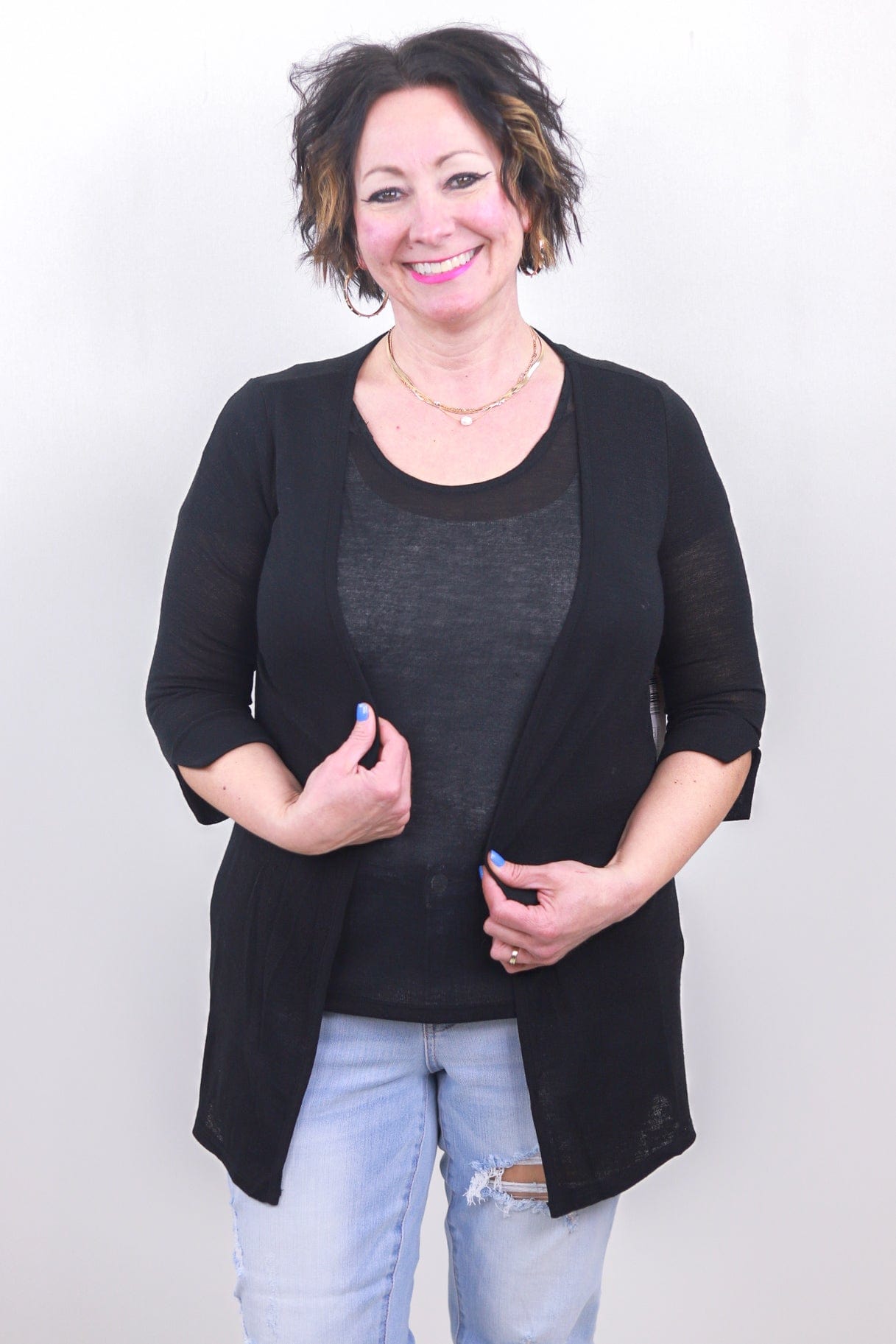 Black Lace Panel Back Cardigan