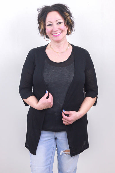Black Lace Panel Back Cardigan