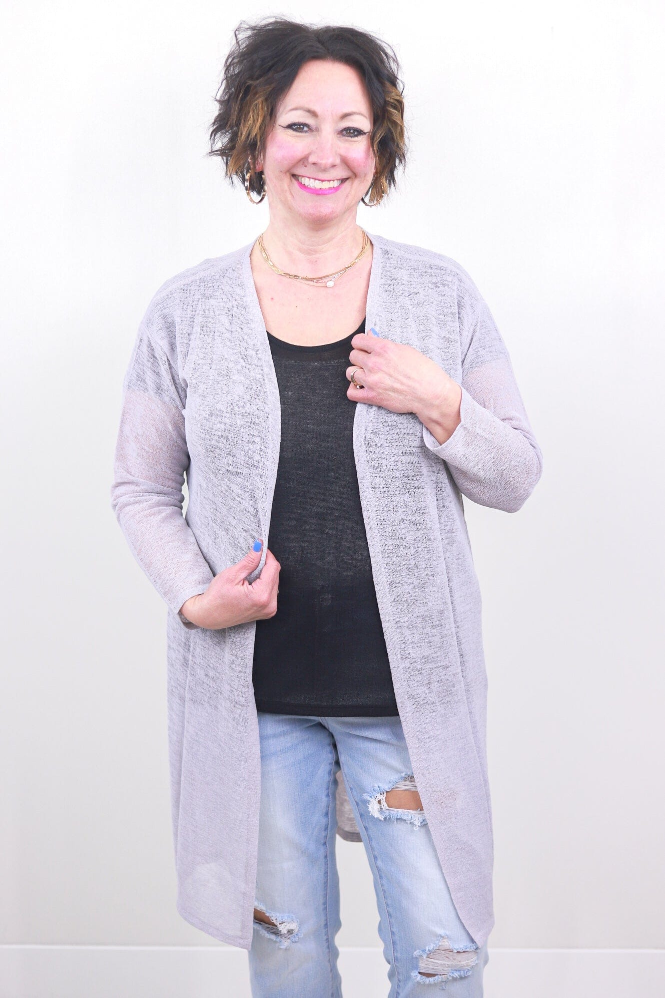 Gray Spring Fling Sheer Cardigan