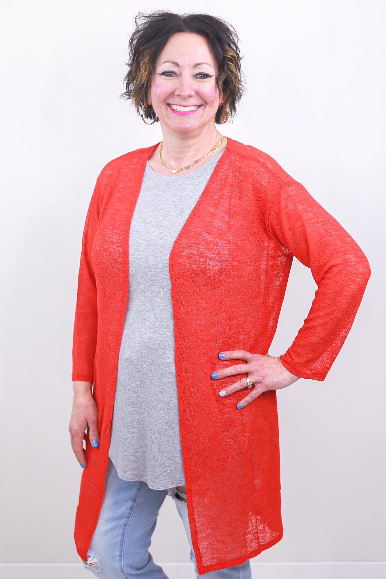 Red Spring Fling Sheer Cardigan