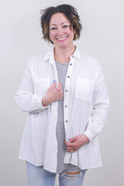 Ivory Textured Button Down Longsleeve