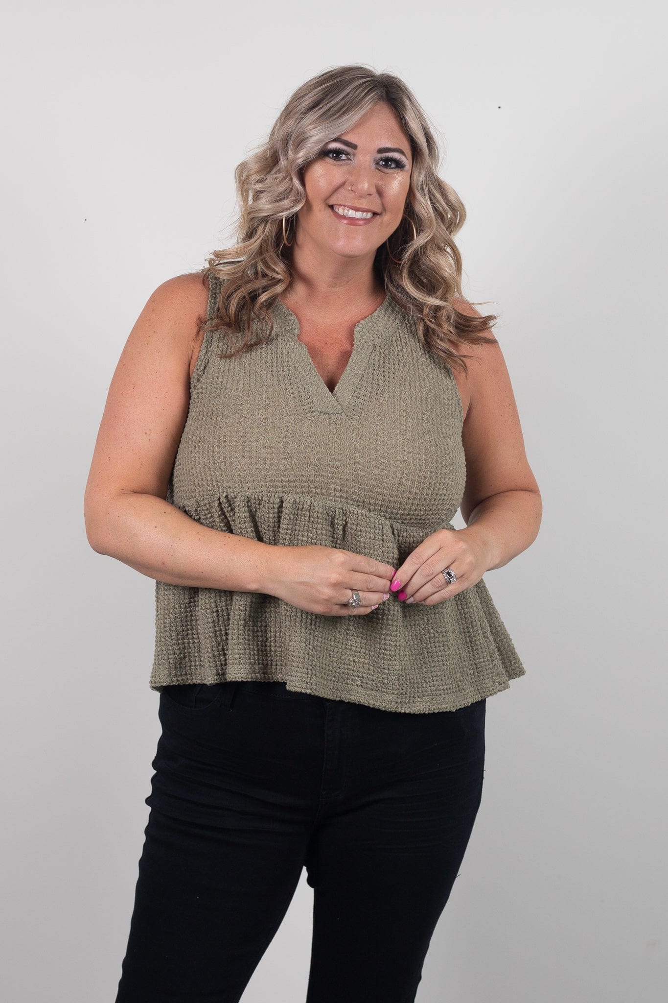 Olive Textured Dot Top
