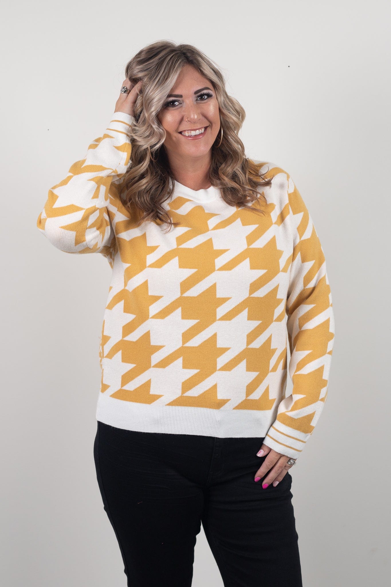 yellow pattern sweater