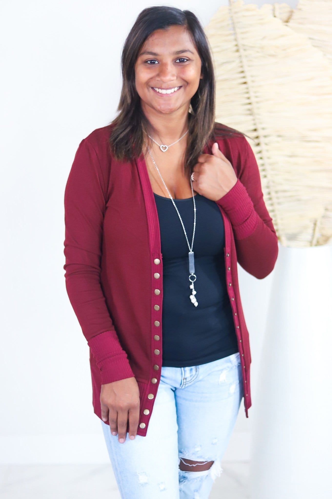 Solid V-Neck Button Down Cardigan