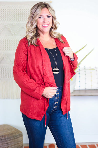 Rust Faux Suede Drawstring Jacket