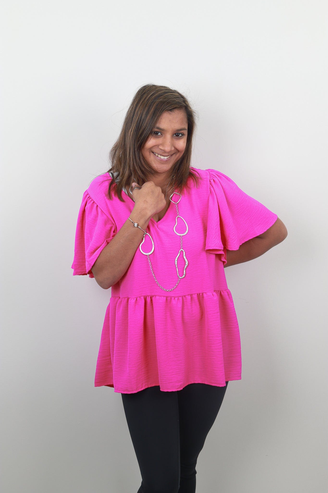 Pink Ruffle Detail Favorite Blouse