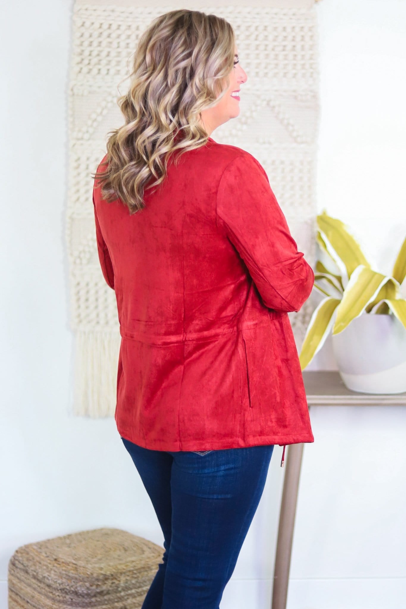 Rust Faux Suede Drawstring Jacket