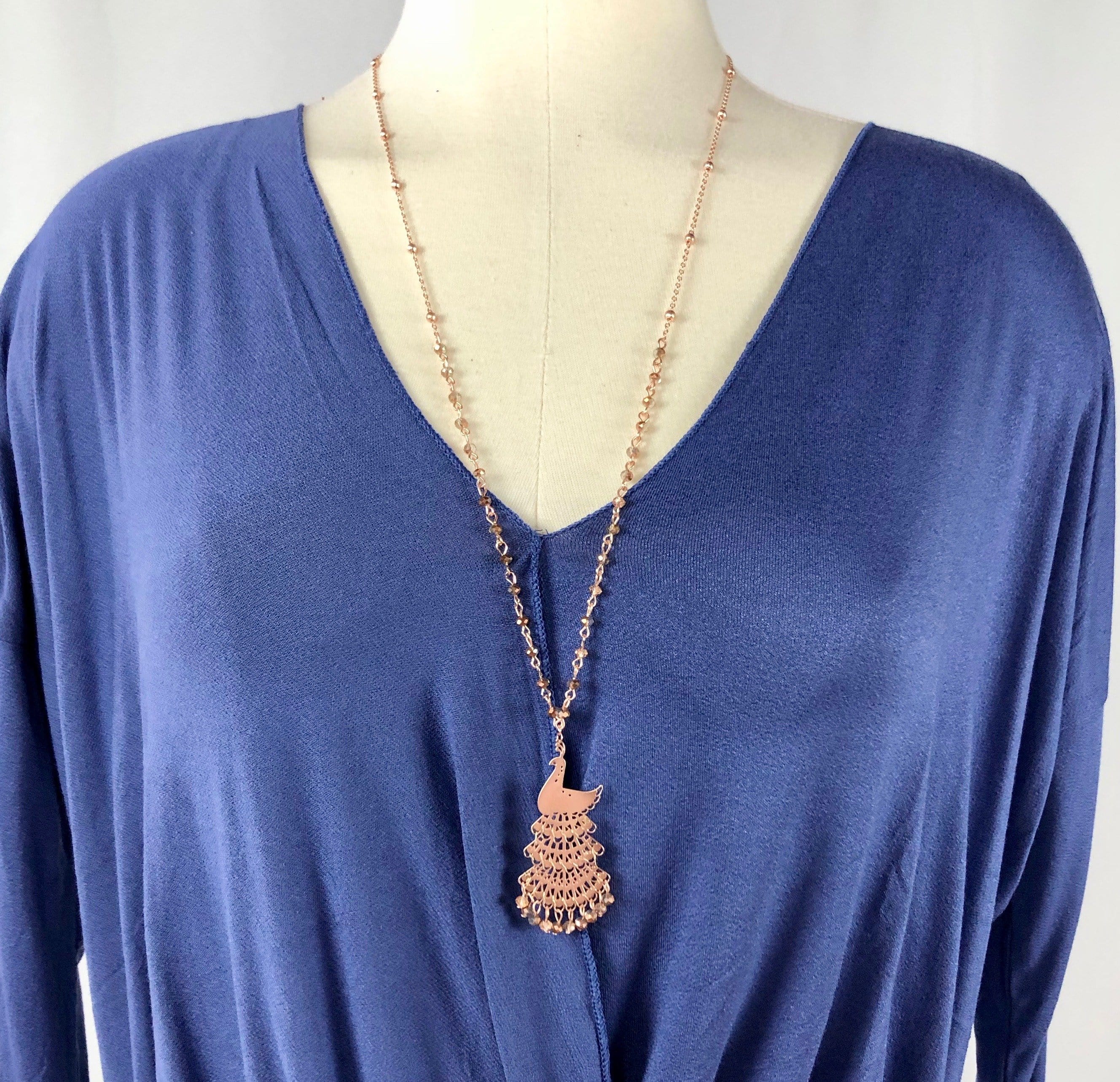 Beaded Peacock Chain Necklace