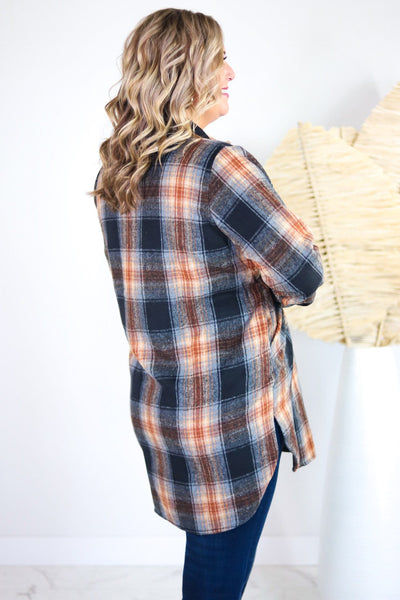 Black Multicolor Rolled Sleeve Flannel Shacket