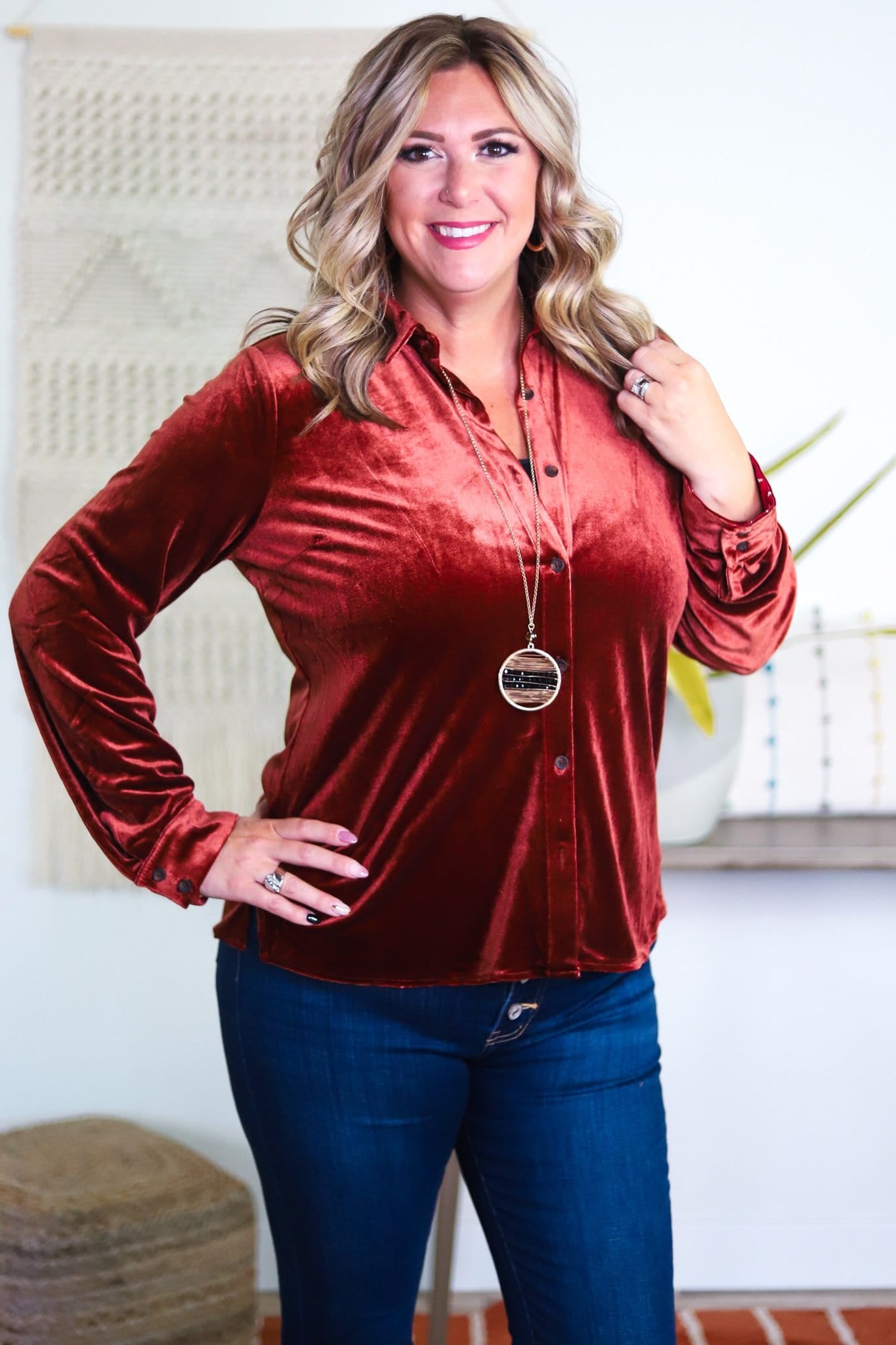 Rust Velvet Buttondown Shirt