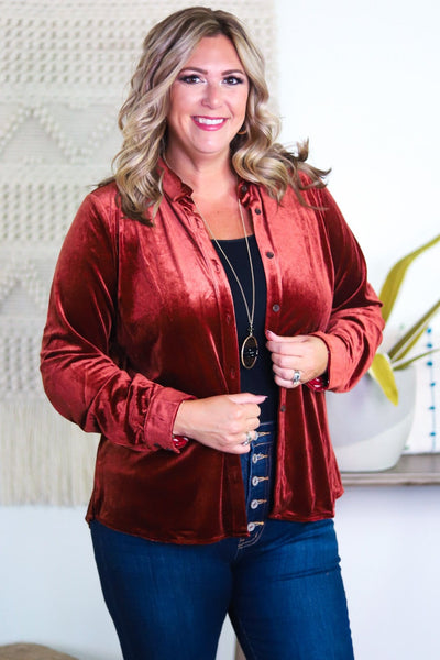Rust Velvet Buttondown Shirt