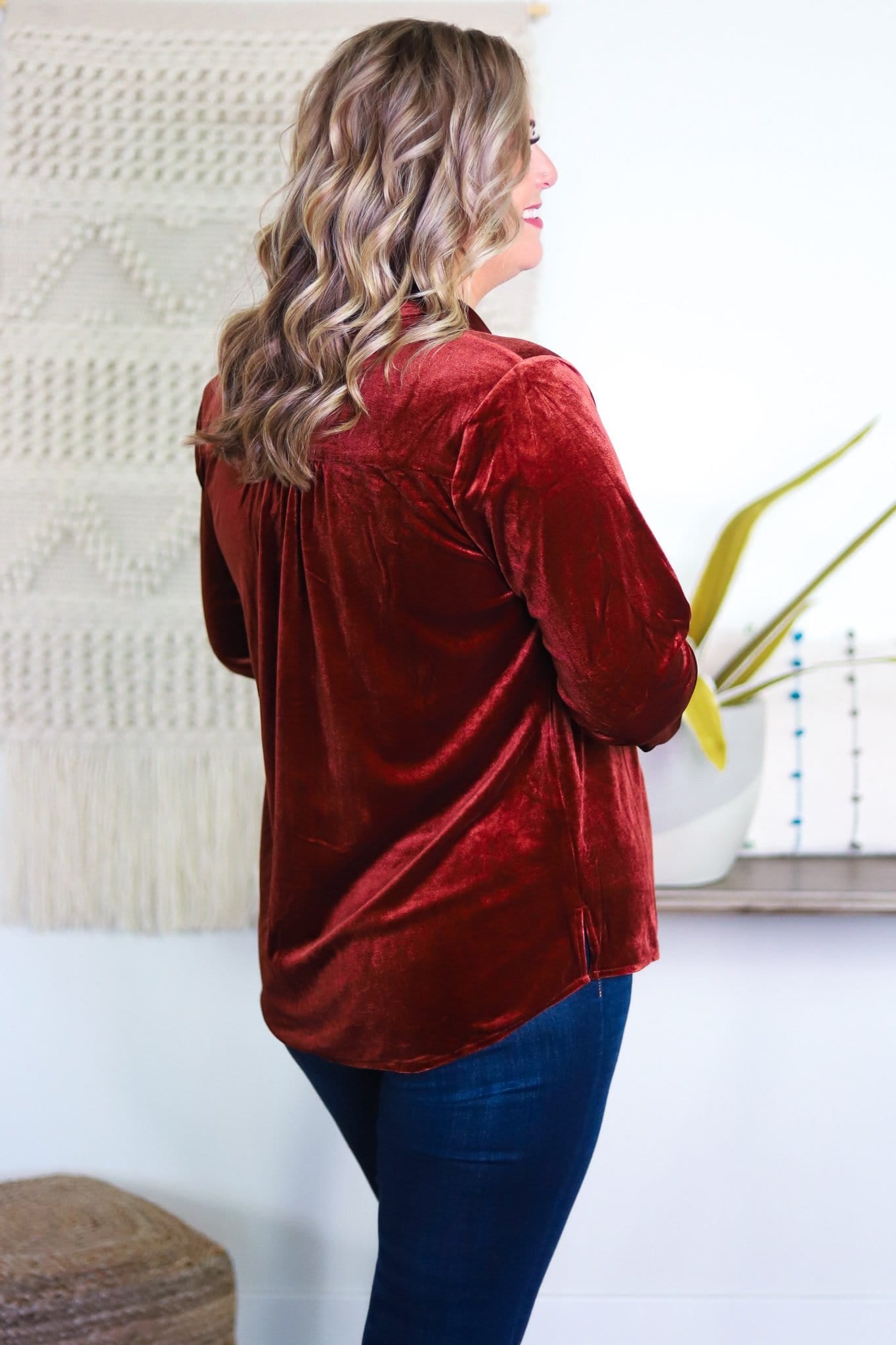 Rust Velvet Buttondown Shirt