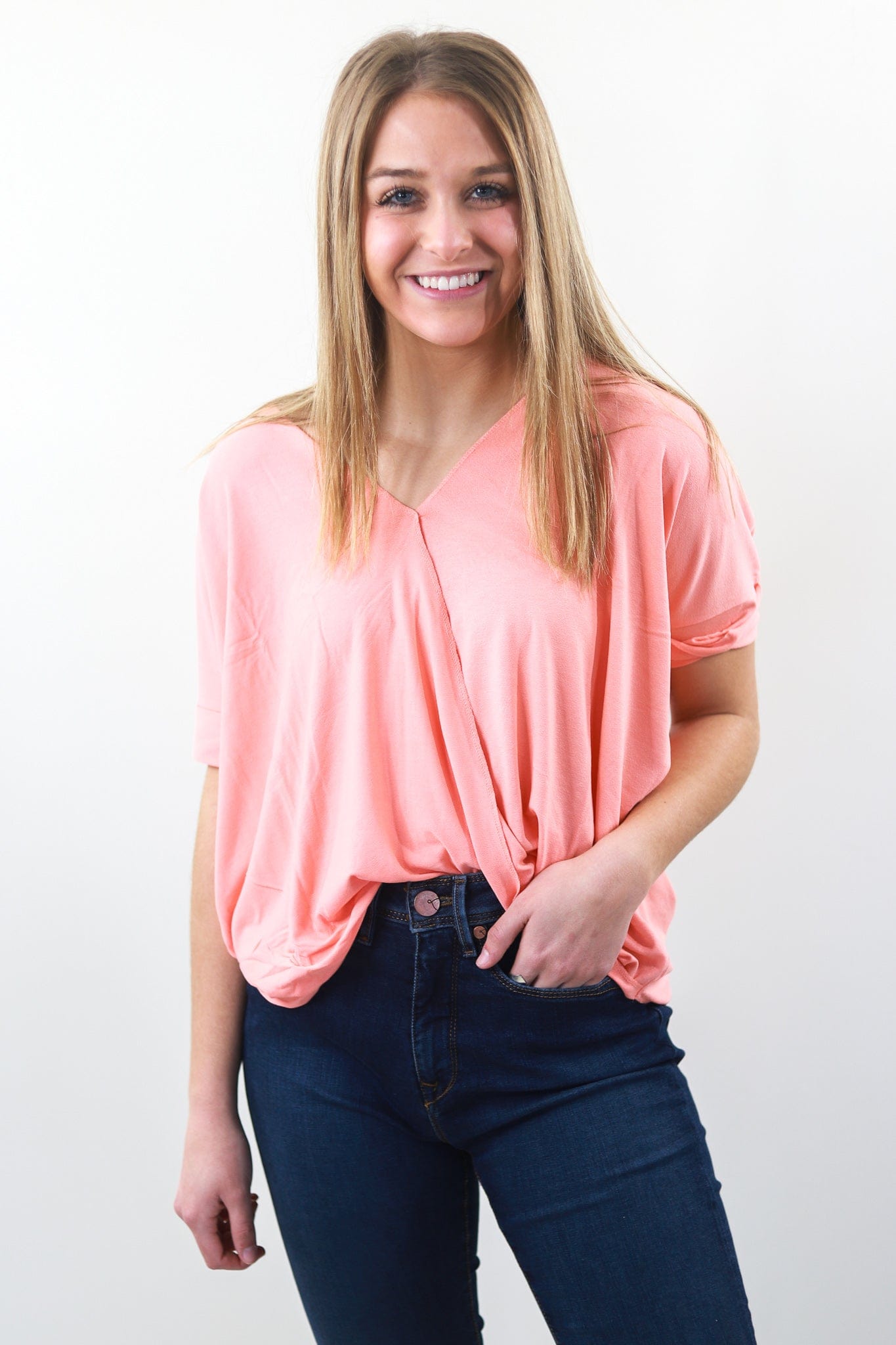Coral Cross Front Top