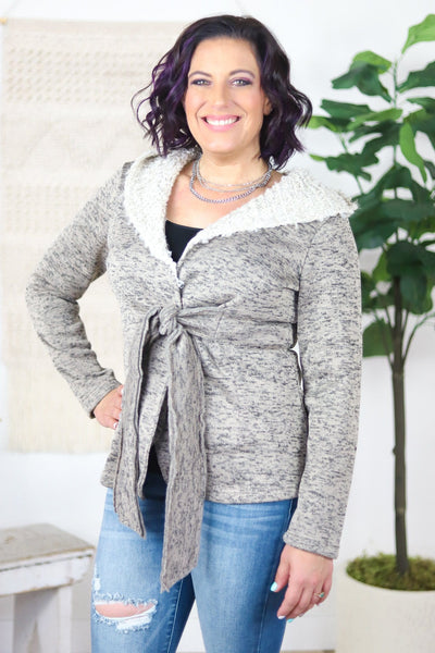 grey jacket with tie front 