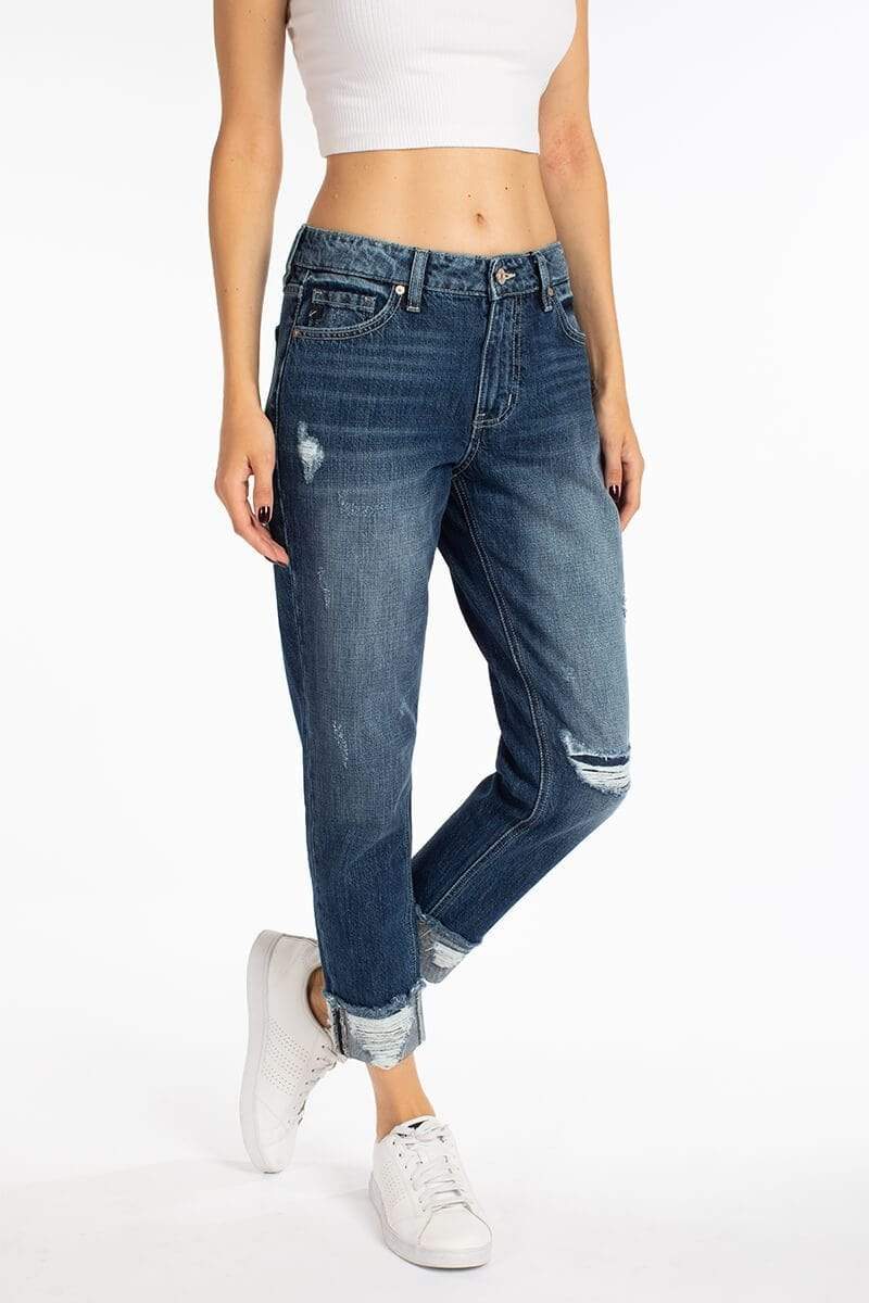 High Rise Distressed Boyfriend Jeans