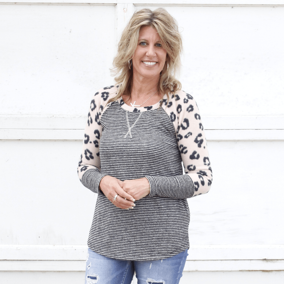 Leopard Brush Stripe Top