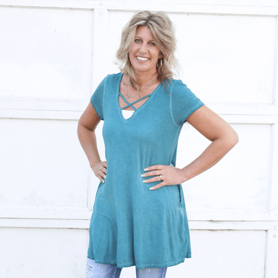 Washed Cross Vneck Pocket Dress