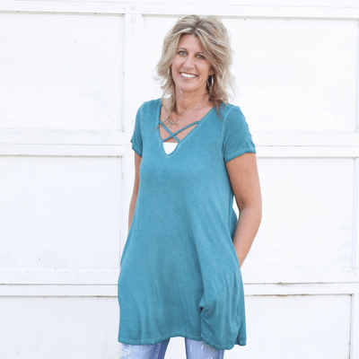 Washed Cross Vneck Pocket Dress