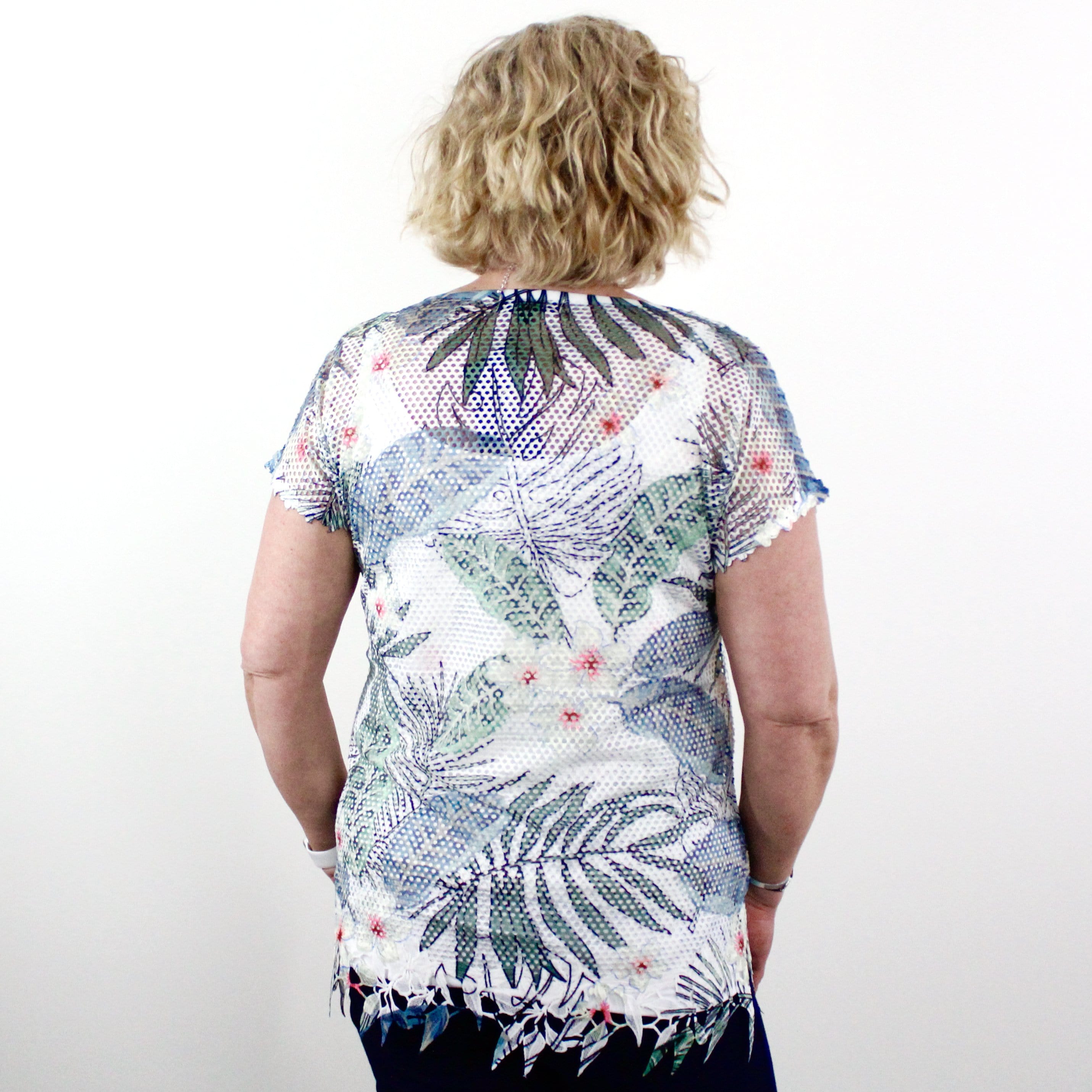 Palm Printed Mesh Raw Hem Top 2pc