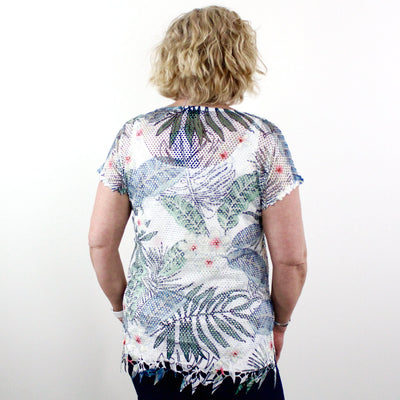 Palm Printed Mesh Raw Hem Top 2pc