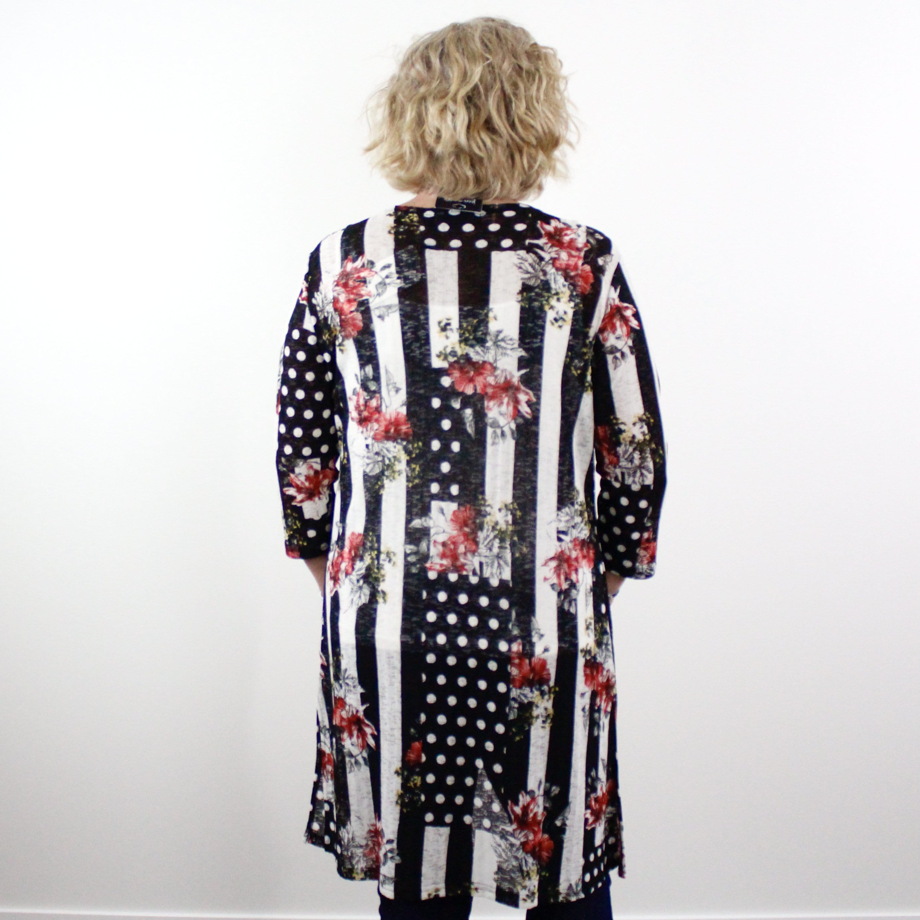 Black & White Floral Print Mesh Duster