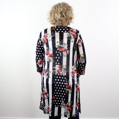 Black & White Floral Print Mesh Duster