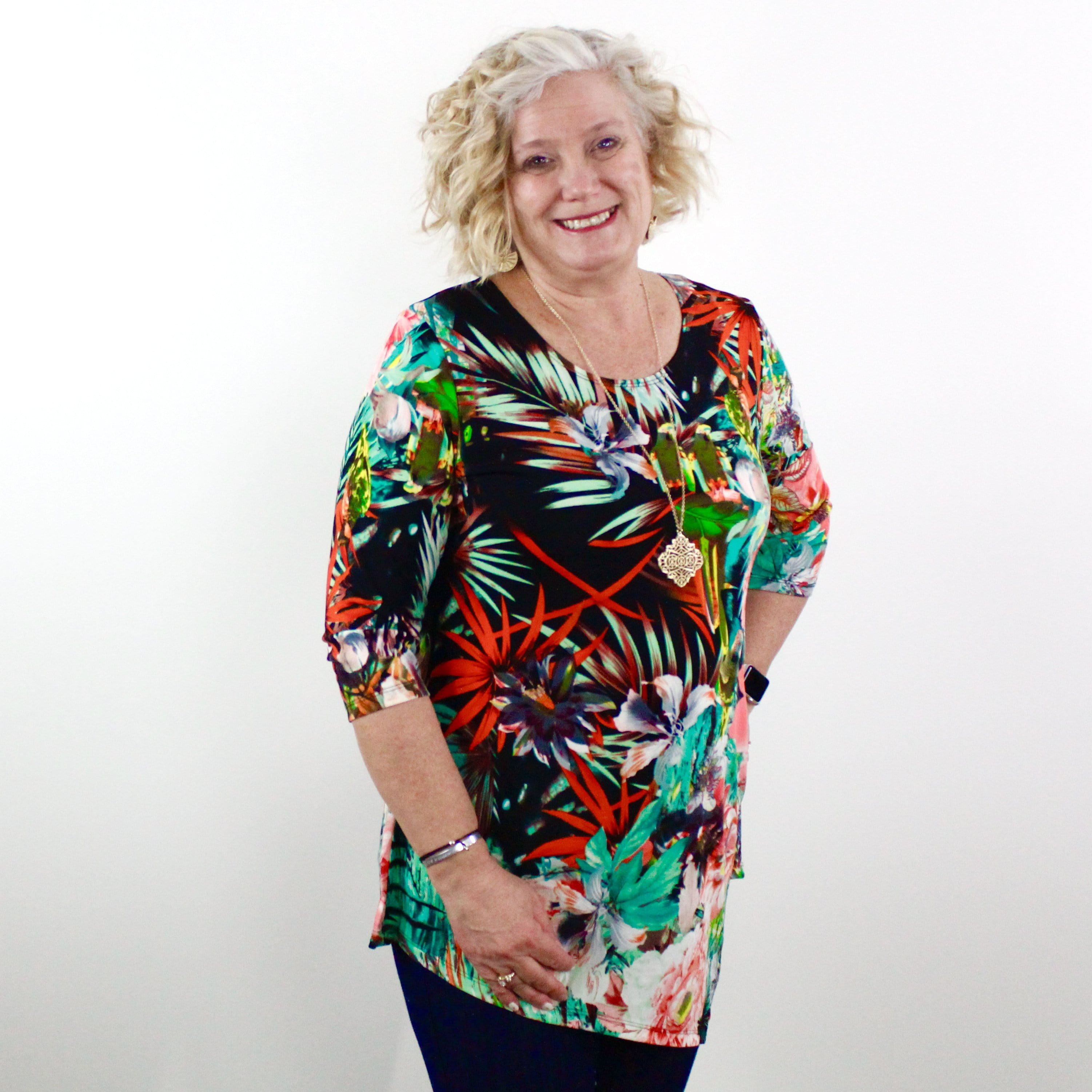 Tropical 3/4 Sleeve Asymmetrical Top
