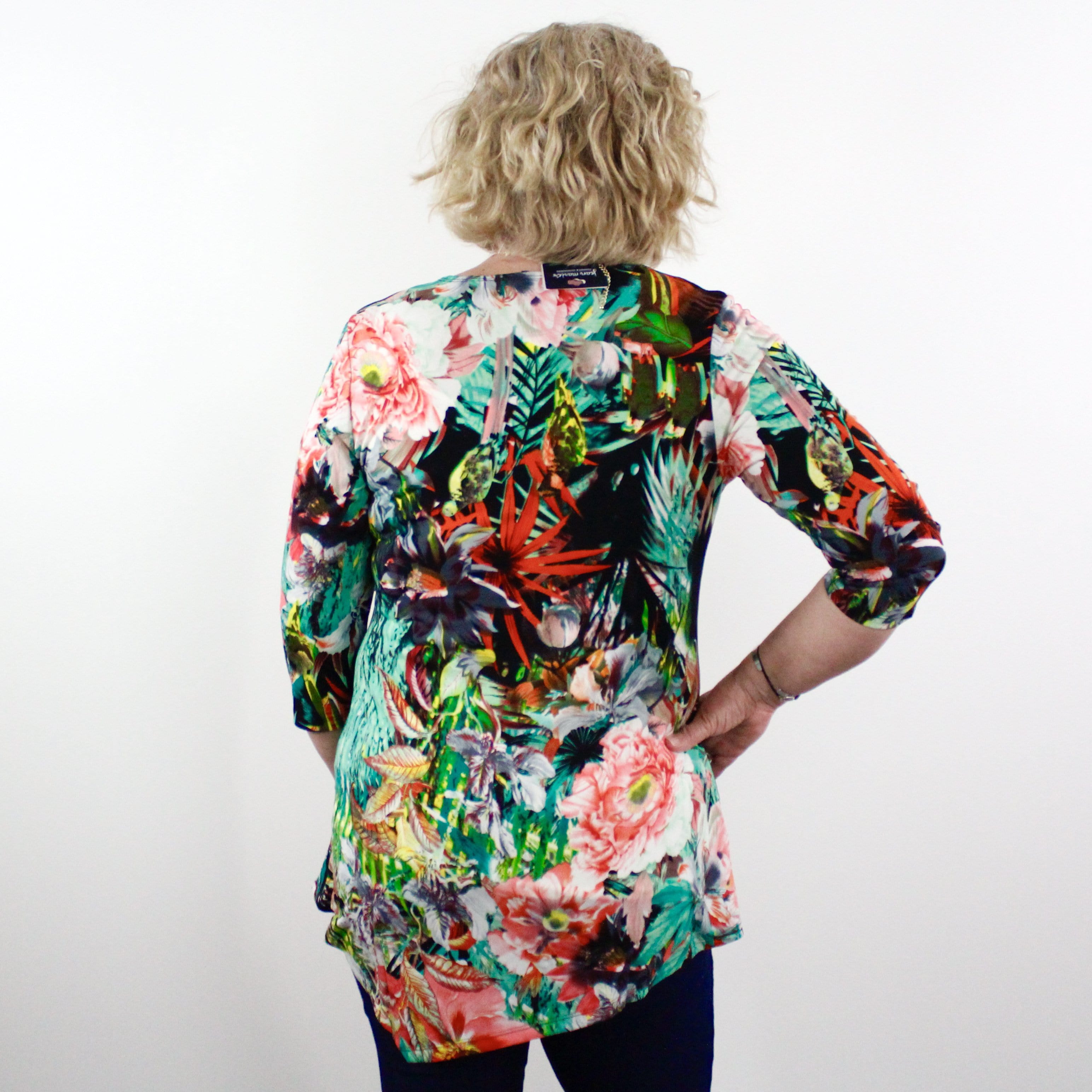 Tropical 3/4 Sleeve Asymmetrical Top