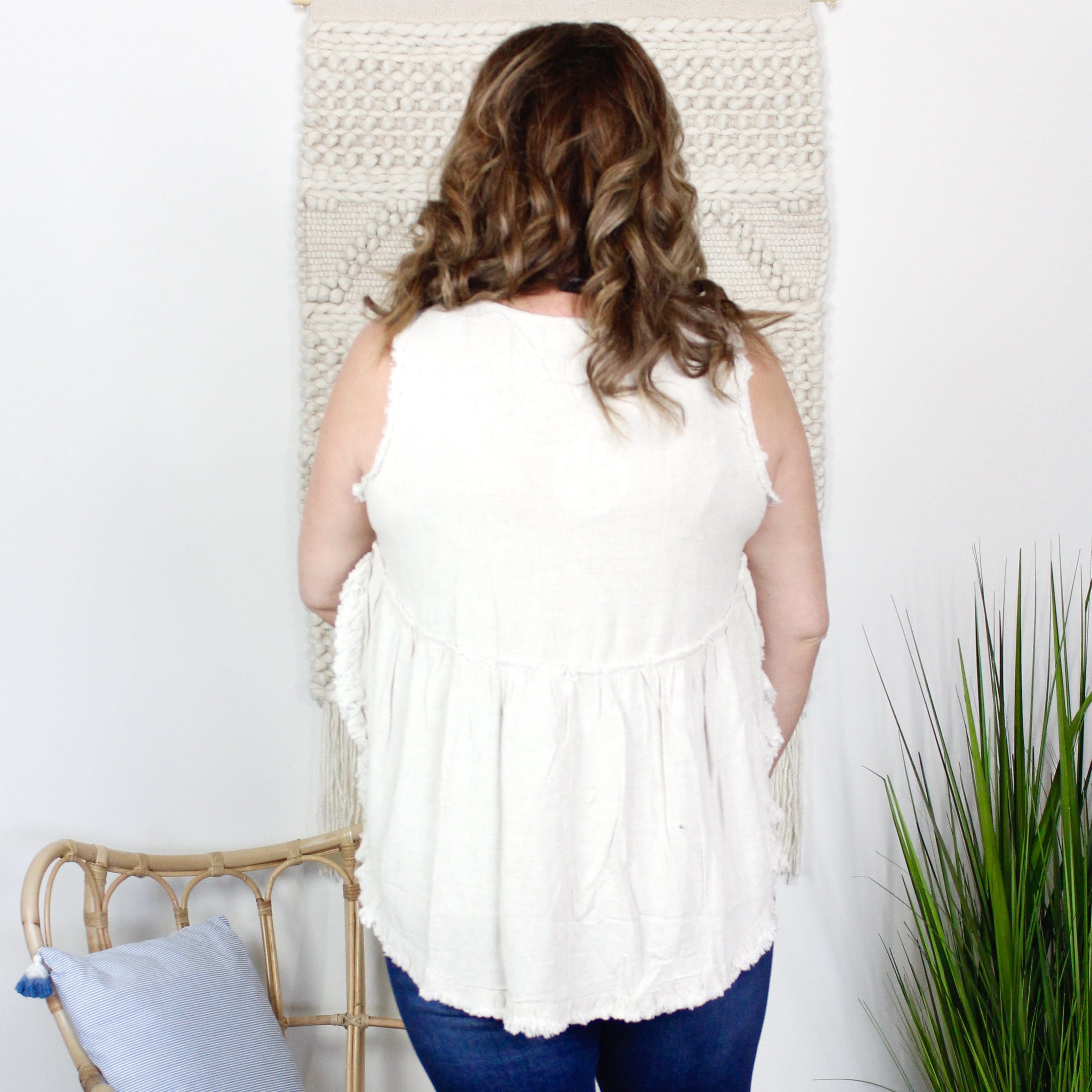 High Low Frayed Ruffle Tank Top