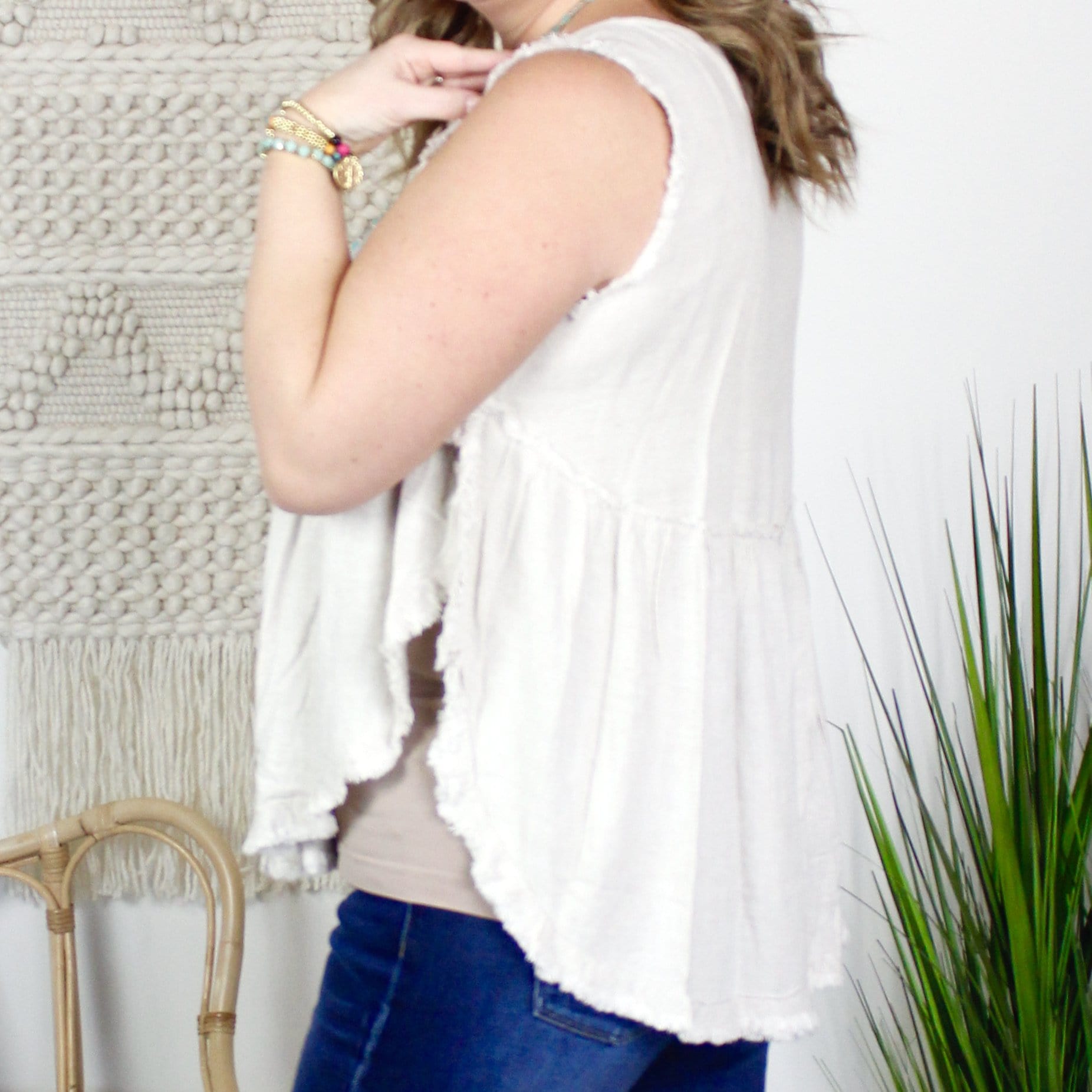 High Low Frayed Ruffle Tank Top