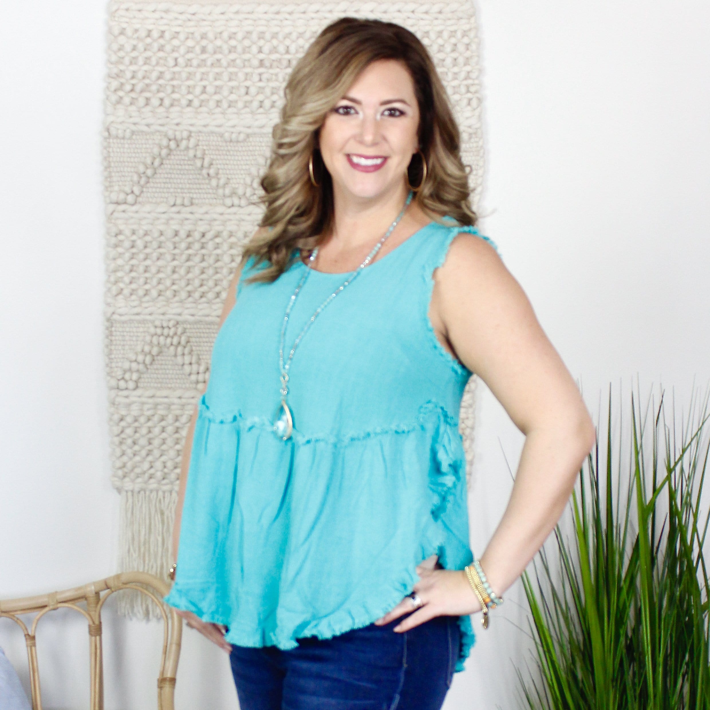 High Low Frayed Ruffle Tank Top