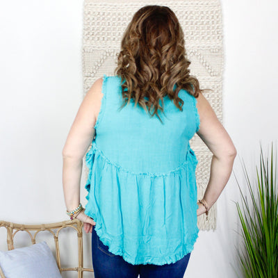 High Low Frayed Ruffle Tank Top