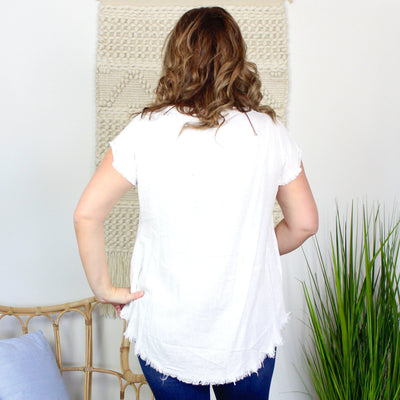 Round Neck Frayed Hem Top