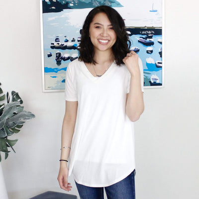 Basic Vneck Round Hem Short Sleeve Top