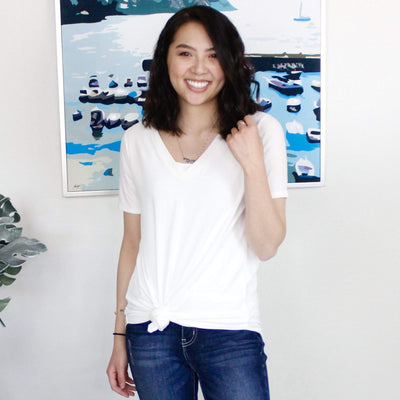 Basic Vneck Round Hem Short Sleeve Top
