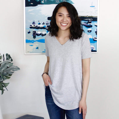 Basic Vneck Round Hem Short Sleeve Top