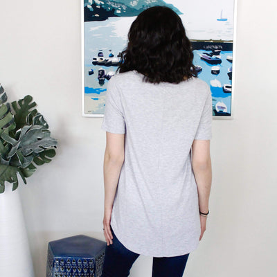 Basic Vneck Round Hem Short Sleeve Top