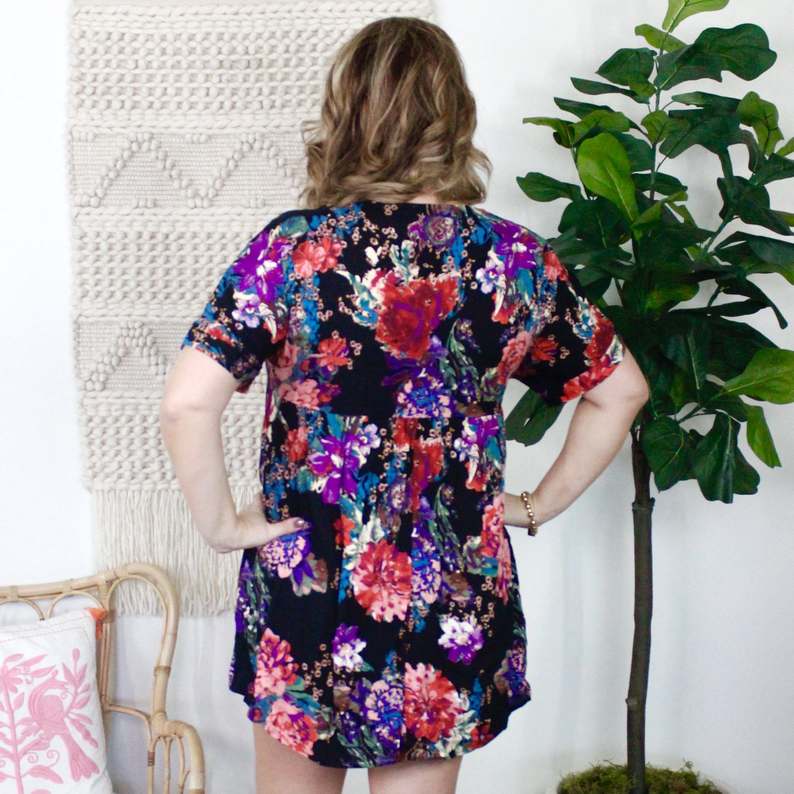 Black Floral Swing Dress