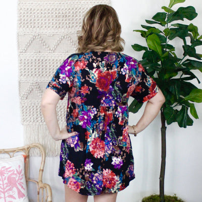 Black Floral Swing Dress