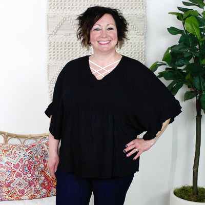 Black Flutter Sleeve Blouse