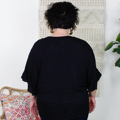 Black Flutter Sleeve Blouse