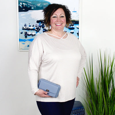 Oatmeal Stripe Dolman Sleeve Top
